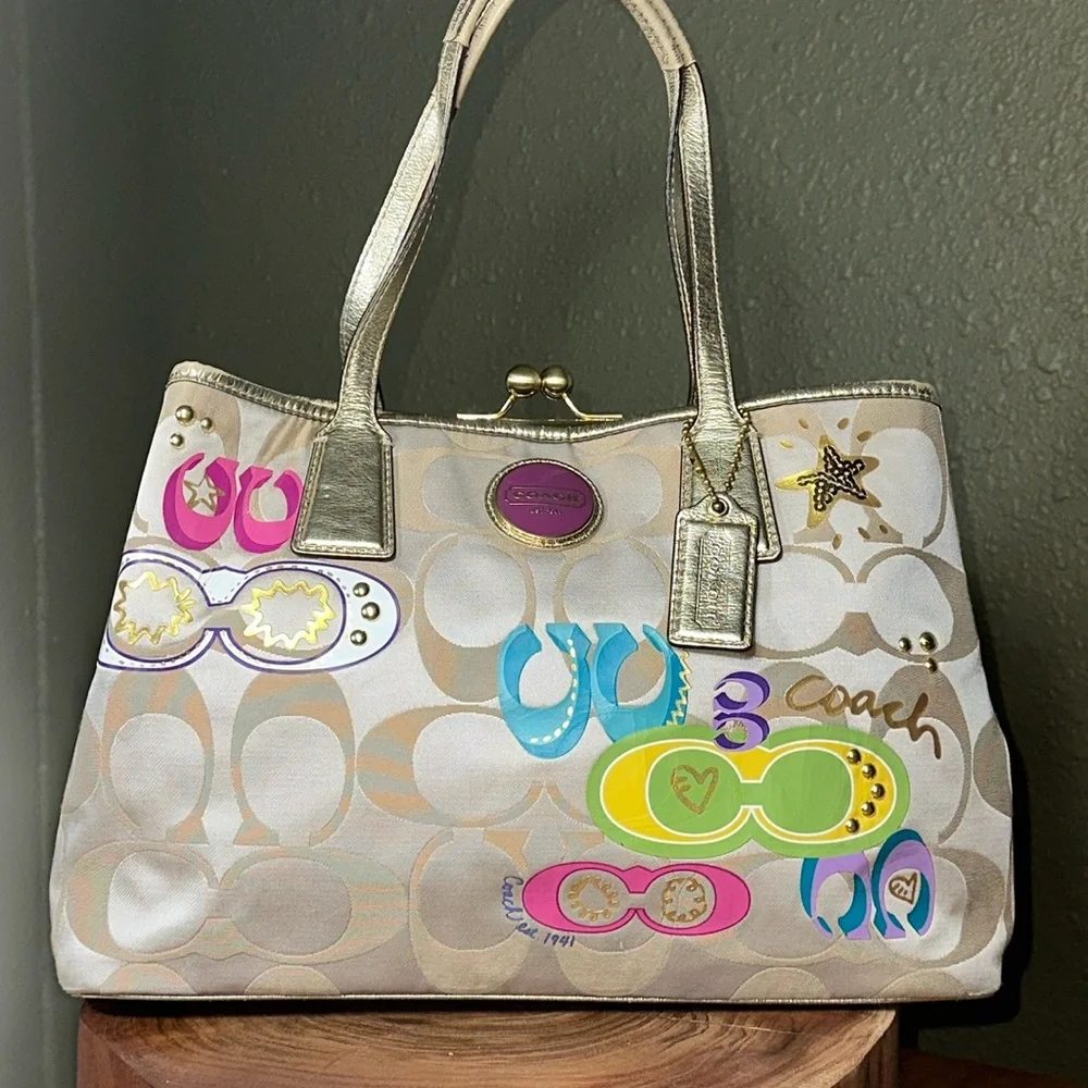*RARE* COACH Poppy Kisslock Metallic Gold Tote